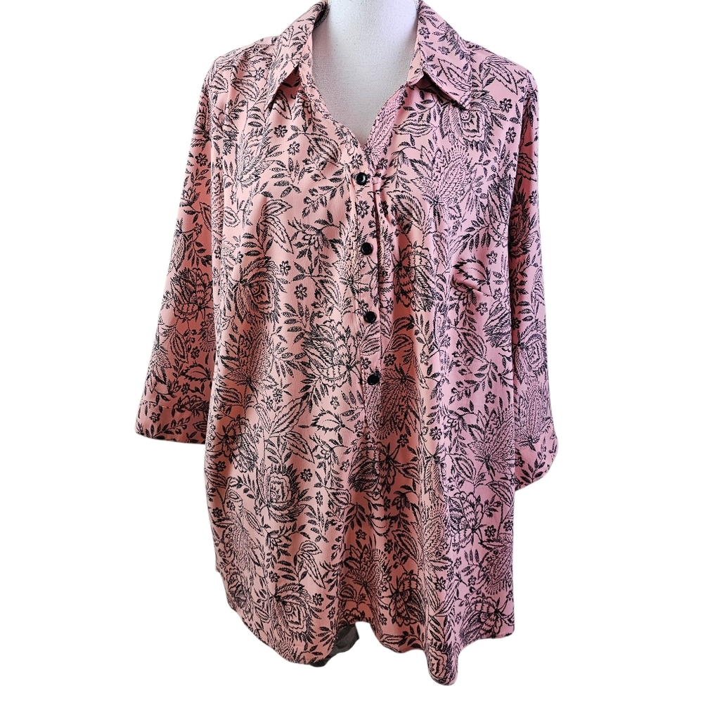 Catherine's Pink and Black Button Down Blouse In 18/20WP